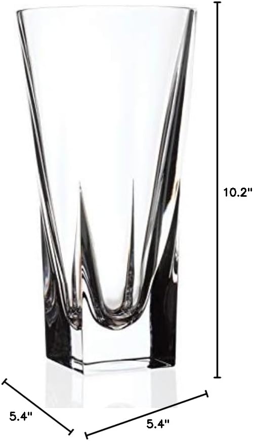 Barski Crystal Glass Vase – 10" Round Top Square Bottom, Made in Europe