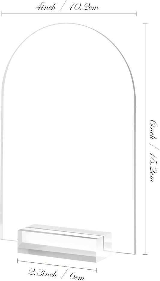 4x6 Inch Arch Acrylic Sign with Clear Stand-10 Pack Blank Clear Arched Table Signs with Holders, DIY Acrylic Arch Sign Blank for Wedding Table Numbers