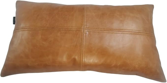 100% Lambskin Leather Pillow Cover - Sofa Cushion Case - Decorative Throw Covers for Living Room & Bedroom, 10X18 Inch - Light Brown Crunch Plain Pack of 2