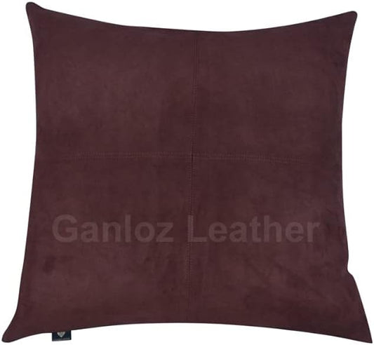 Lambskin Leather Pillow Cover - Sofa Cushion Case - Decorative Throw Covers for Living Room & Bedroom, 16x16 Inches - Brown Pack of 2