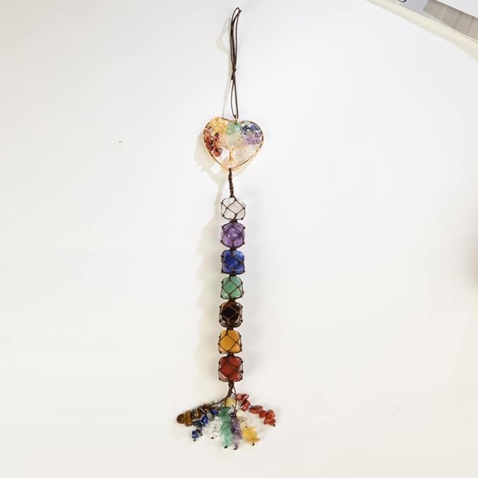 Handmade Crystal Window Car Hanging Ornaments 7 Chakra Home Decoration Feng Shui Ornament Car Decoration Christmas Decorations Ornaments (Chakra- Heart Shape)