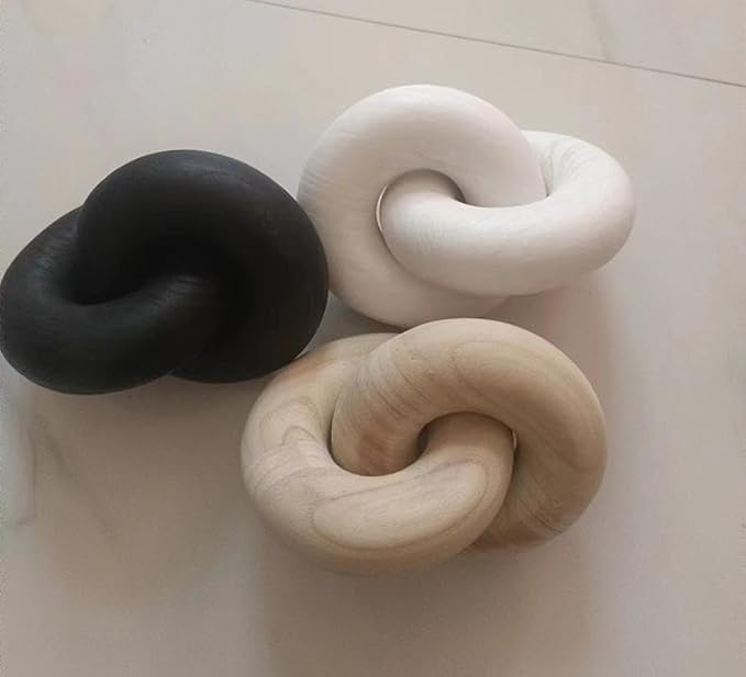 Decorative Wooden Chain Link, 2-Loop Design, Natural Paulownia Wood, Tabletop Ornament (Burlywood)
