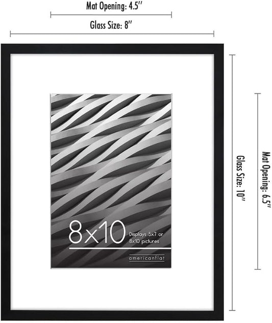 Americanflat 8x10 Picture Frame with Shatter-Resistant Glass - Use as 5x7 Frame with Mat or Display 8x10 Photo Without Mat - Streamline Collection - Picture Frames for Tabletop and Wall - Black