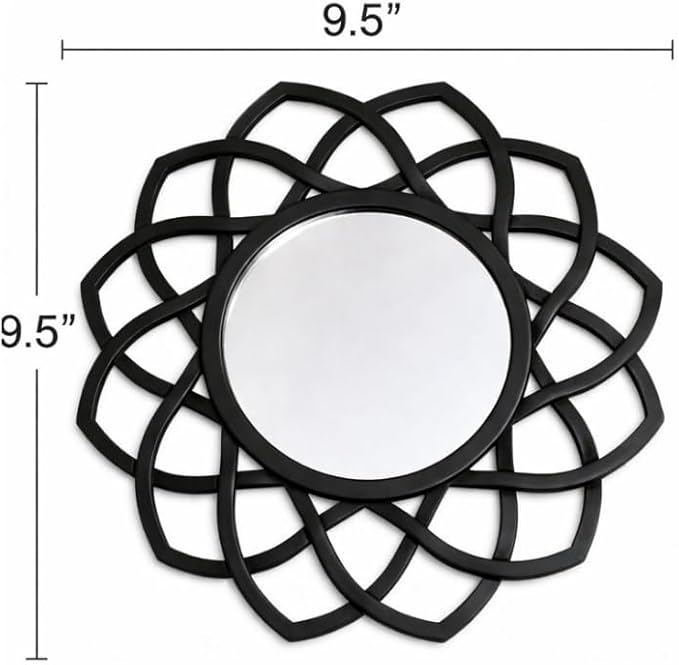 Ornate Mirror Cluster, Set of 3, Black Color, Decorative Wall Mirrors with Sunburst and Geometric Designs