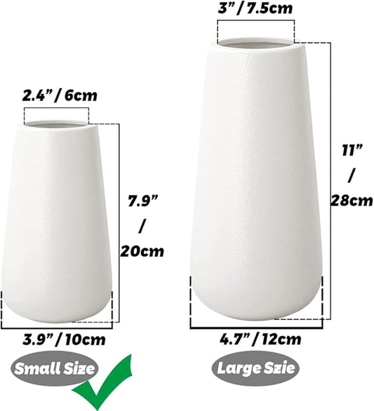 8 Inch Tall Matt White Ceramic Vase for Flowers & Pampas Grass, Classic Rustic Style Decorative Vases for Home Decor Table Centerpieces