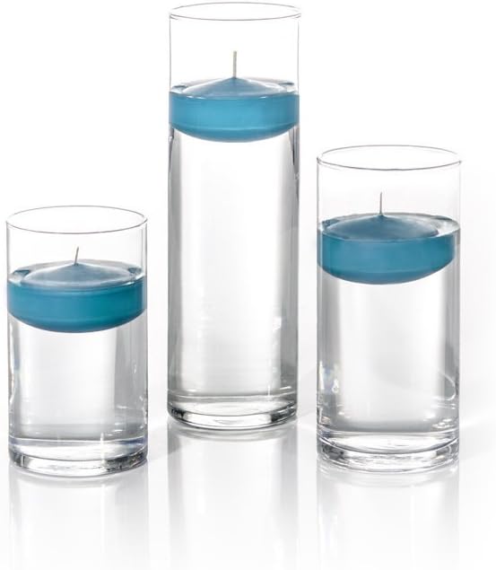 yummi Set of 18 Floating Candles and Cylinder Vases - Turquoise