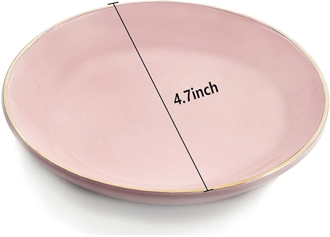 HANKOR 4.75" Ceramic Jewelry Tray, Small Ring Dish Holder Trinket Tray, Catch All Trays for Ring Earring Necklace Key, Christmas Gifts for Women Girls, Pink