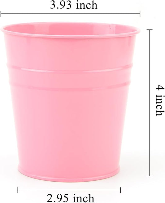 Pen Holder Cup For Desk Pencil Holder Metal Marker Pen Organizer Storage Small Tinplate Flower Pot Succulent Bucket Planters for Office Home - 2 Pack (Pink)