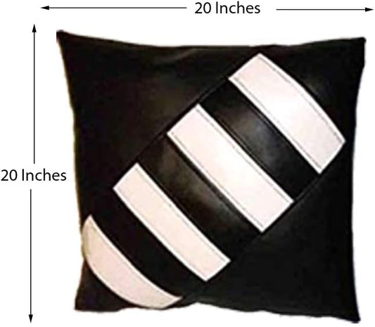 D DOLLY LAMB Lambskin Leather Pillow Cover - Sofa Cushion Case - Decorative Throw Covers for Living Room & Bedroom, 22x22 Inches - Black White Pack of 1