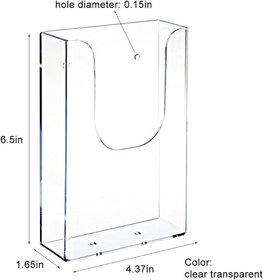 Brochure Holder Wall Mount, Clear Literature Holder, Transparent Acrylic, 4.3 x 1.6 x 6.5 inches
