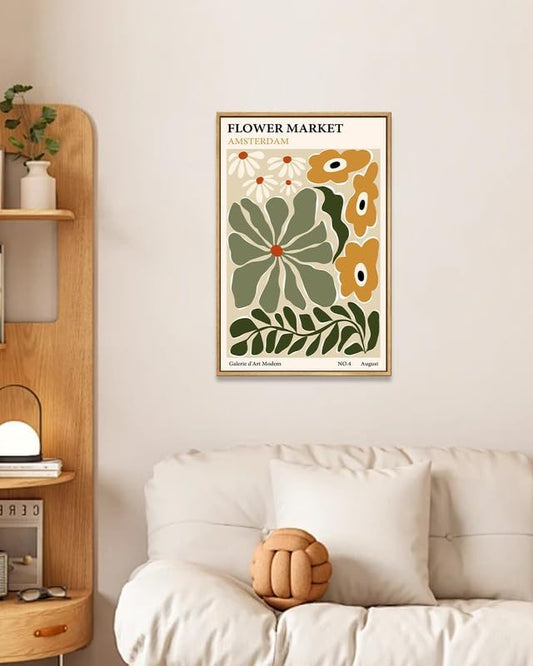 Zzuyi Framed Flower Market Wall Art,Vintage Flower Pictures,Abstract Colorful Flower Painting for Bedroom Living Room Dorm Gallery 16x24 Inch