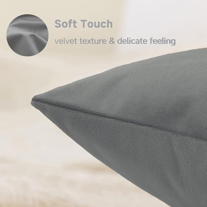 QUORGVES Dark Grey Velvet Pillow Covers 12x20 Inch Set of 2, Soft Solid Decorative Lumbar Throw Pillow Covers, Decor Cushion Covers for Bed Sofa Couch Bedroom Living Room - Dark Gray