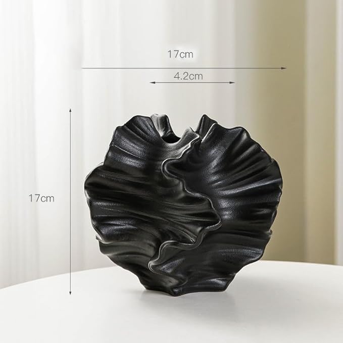 Modern Art Ceramic Coral Flower Vase Home and Office Decoration Sculpture Work Bohemian Decoration Coffee Table Office Bookshelf Living Room Decor (Black)