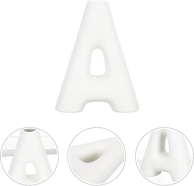 Ceramic Letter a Vase Small Matte White Porcelain Decorative Flower Vase Home Table Decor Retro Style Desktop Accent for Living Room Office