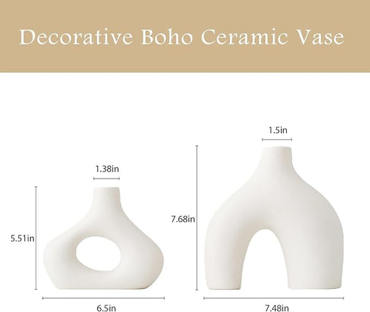 White Ceramic Modern Flower Vase, Nordic Coffee Table Home Decor Vases for Bookshelf, Minimalist Centerpiece, Living Room, Entry Way, Dining Tables, Desk