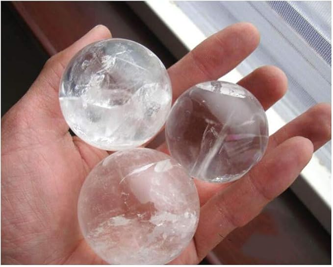 StoneStory Natural Clear Quartz Healing Crystal Sphere Ball for Reiki Balancing Meditation Energy Home and Office Decoration (6.8-7.3cm, White Crystal)