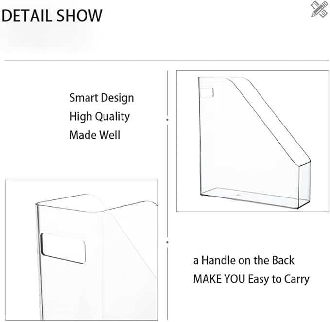 Magazine Holder, Clear Plastic Vertical File Magazine Organizer, Desktop File Magazine Book Storage Shelf for Office Desk(4PCS)