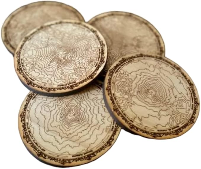 Pacific Northwest Mountains Wooden Coasters | Set of 5 | Topography Coasters Active (Mahogany)