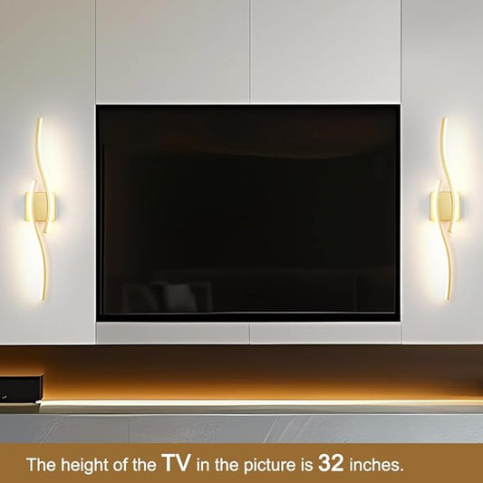 Modern Gold Wall Light Fixture Set of 2, RC Dimmable LED Wall Light Indoor, LED Wall Decor for Hallway Bedroom Living Room, Hardwired Wall Sconce with Remote Control, 27.56" in, Timer, Memory