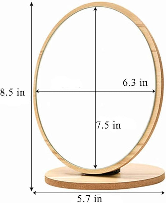 Aestivate Oval Compact Table Mirror - Wood Framed Desktop Mirror with 90 Degree Rotation for Makeup & Cosmetic