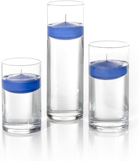 yummi Set of 18 Floating Candles and Cylinder Vases - Royal Blue