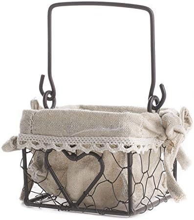 Factory Direct Craft Brown Chicken Wire Basket with Natural Linen Liner and Heart Accent. Use The Small Basket in Cottage, Coastal or Farmhouse Style Home Decorating.