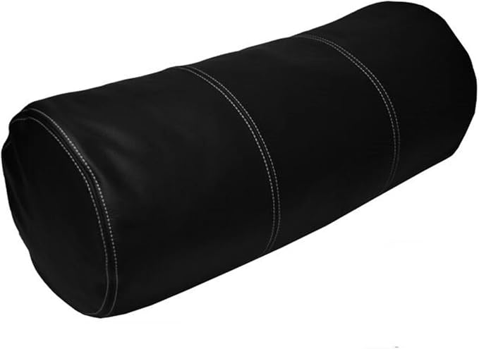 Genuine Leather Bolster Cylinder Pillow Cover Case for Lumbar Throw Couch Pillows - Modern Farmhouse Decorative Sofa Thick & Soft Cushion Covers (Black, 6" x 18")