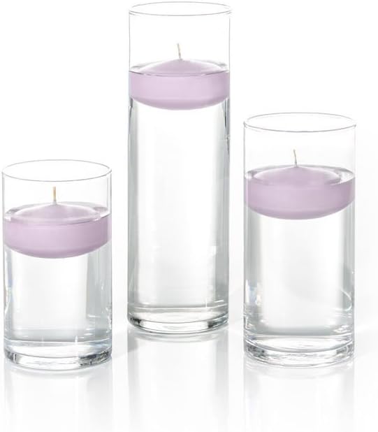 yummi Set of 18 Floating Candles and Cylinder Vases - Violet