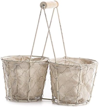 Factory Direct Craft Square White Washed Chicken Wire Double Basket with Natural Linen Liner. for Cottage, Coastal or Farmhouse Home Decor