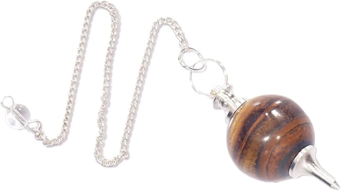 L PEDRA & CRYSTAL Tiger Eye Crystal Ball Pendulum | Polished Gemstone Sphere with Chain for Dowsing, Divination & Décor | Spiritual Energy Work Pendant