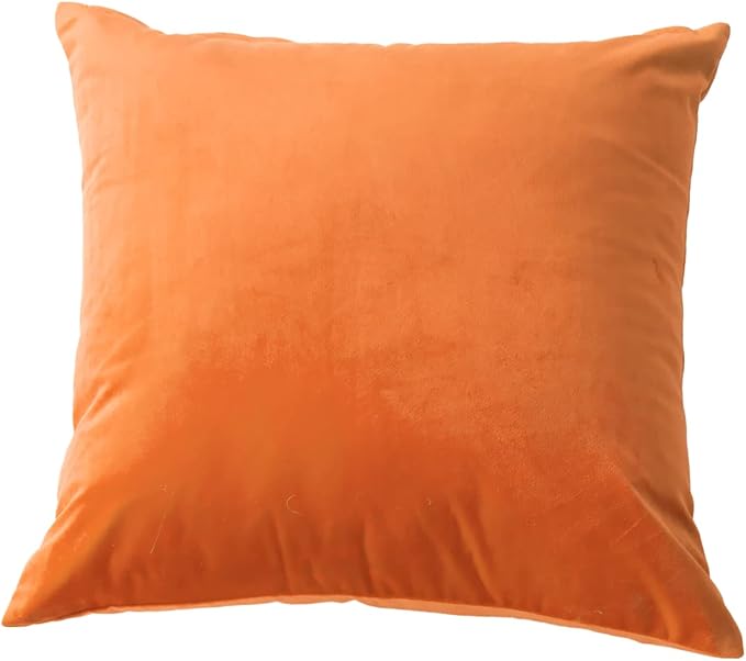 FY FIBER HOUSE Pack of 2 Velvet Throw Pillow Covers Decorative Square Pillowcase Soft Solid Cushion Case for Sofa/Couch Use, 18 x 18 Inch Orange
