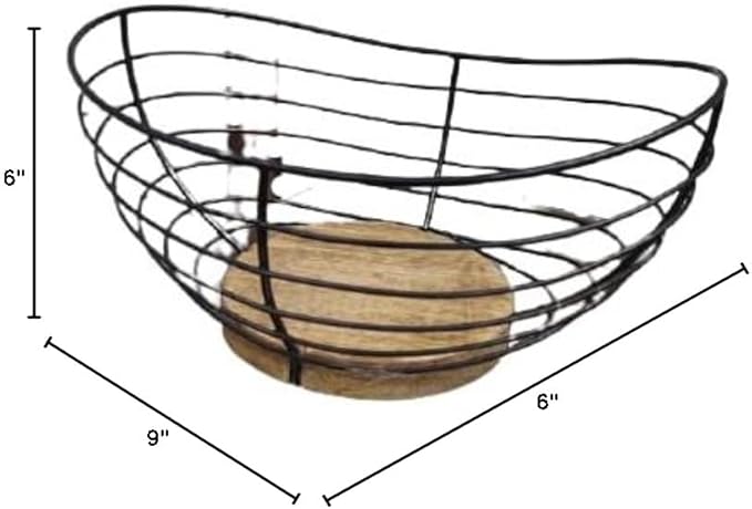 Modern Farmhouse Fruit Basket for Kitchen Counter, Vintage Wire and Wooden Base Fruit Bowl for Kitchen Decor, Fruit & Vegetables Storage Basket/Bowl