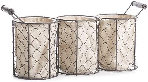 Factory Direct Craft Versatile Brown Chicken Wire Triple Basket with Natural Linen Liner. Use The Small Basket as Cottage, Coastal or Farmhouse Home Decor Organizer.