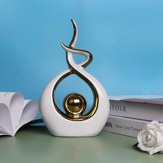 Norrclp Home Decor Modern Abstract Art Ceramic Statue Table Decorations for Dining Room Living Room Office Centerpiece (White and Gold, Small)