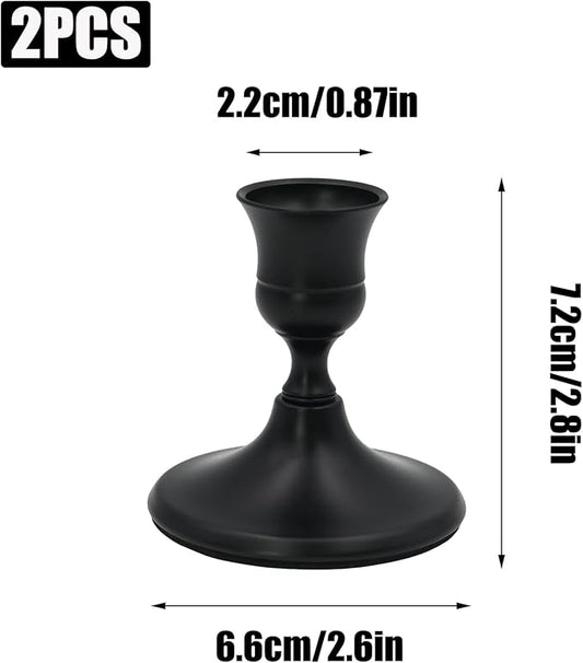 2 Pcs Black Taper Candle Holders 2.8 Inch Vintage Short Skinny Metal Candlestick Holders for Table Centerpieces