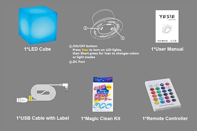YESIE 16-Inch Cordless LED Cube Chair Light,Detachable Easy Charging,Remote Control Side Table,Accent Lava Lamp,16 RGB Colors Tesseract Cube Mood Lamp for Adult