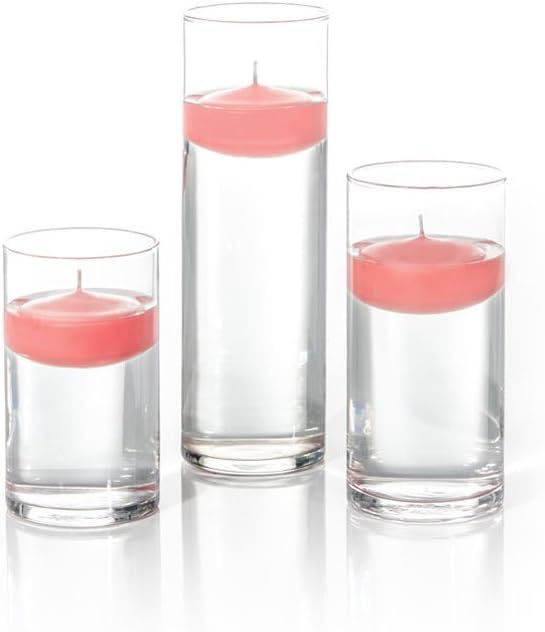 yummi Set of 18 Floating Candles and Cylinder Vases - Coral