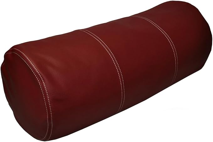 Genuine Leather Bolster Cylinder Pillow Cover Case for Lumbar Throw Couch Pillows - Modern Farmhouse Decorative Sofa Thick & Soft Cushion Covers (Maroon, 6" x 18")