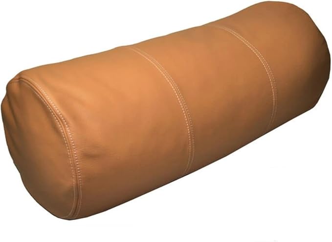 Genuine Leather Bolster Cylinder Pillow Cover Case for Lumbar Throw Couch Pillows - Modern Farmhouse Decorative Sofa Thick & Soft Cushion Covers (Yellow, 6" x 18")