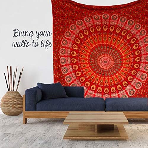 raajsee Red Tapestry- Best Mandala Wall Hanging- Bedding Tapestry For Bedroom Aesthetic-Size Small (52x60 Inches / 132x152 Cms)