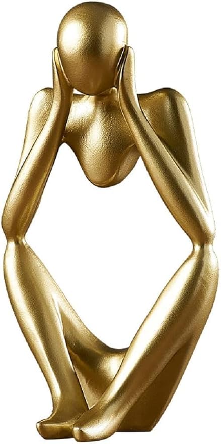 Creative Resin Thinker Minimal Abstract Art Sculpture Statue Figurines Home Office Bookshelf Desktop Decor (Gold, Focus, Small)