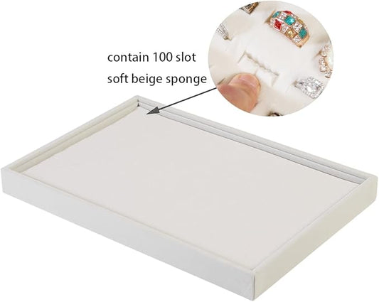 Coward 2Pcs/Set Stackable Ring Organizer Tray Beige Velvet Ring Earring Stud Jewelry Display Holder Tray for Store Selling or Home Show Storage