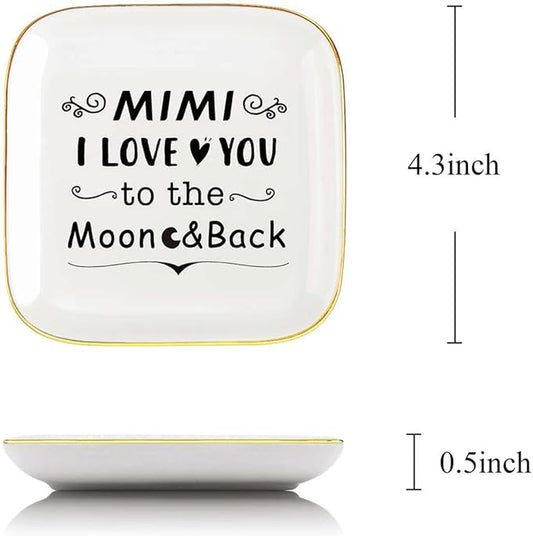 Mimi Ring Dish Jewelry Tray, I Love You to The Moon and Back Gifts for Mimi Birthday Christmas