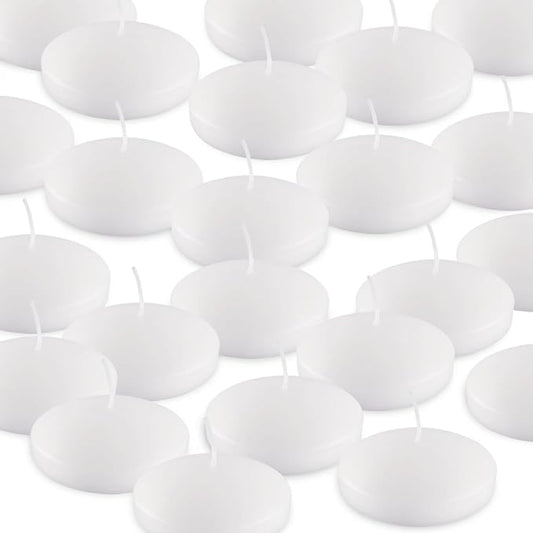 10 Hour Floating Candles, 3'' White Unscented Dripless Wax Discs, for Cylinder Vases, Centerpieces at Wedding, Party, Pool, Holiday (24 Set)
