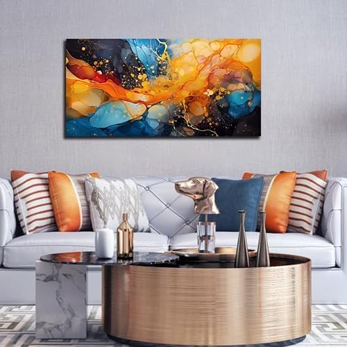 Abstract Canvas Wall Art Blue Orange Black Canvas Prints Modern Living Room Bedroom Home Office Wall Decor Framed Artwork Size 24x48
