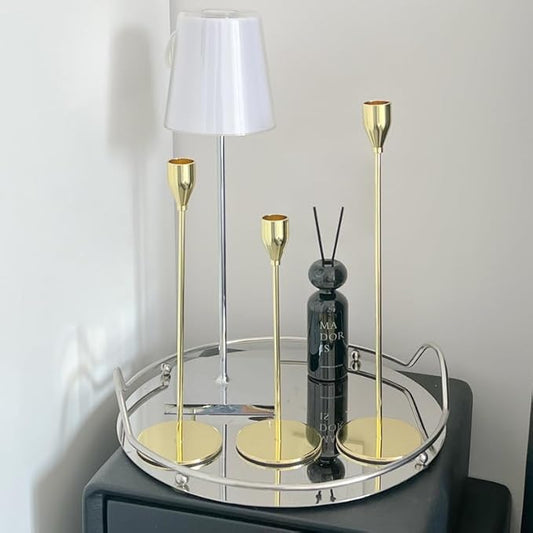 Delicate Light Gold Candlestick Holders of 6 PCS Taper Candle Stick Holders for 3/4" Taper&Led Candle, Elegant Candle Holder for Table Centerpiece/Wedding/Party/Dinning/Anniversary/Decor