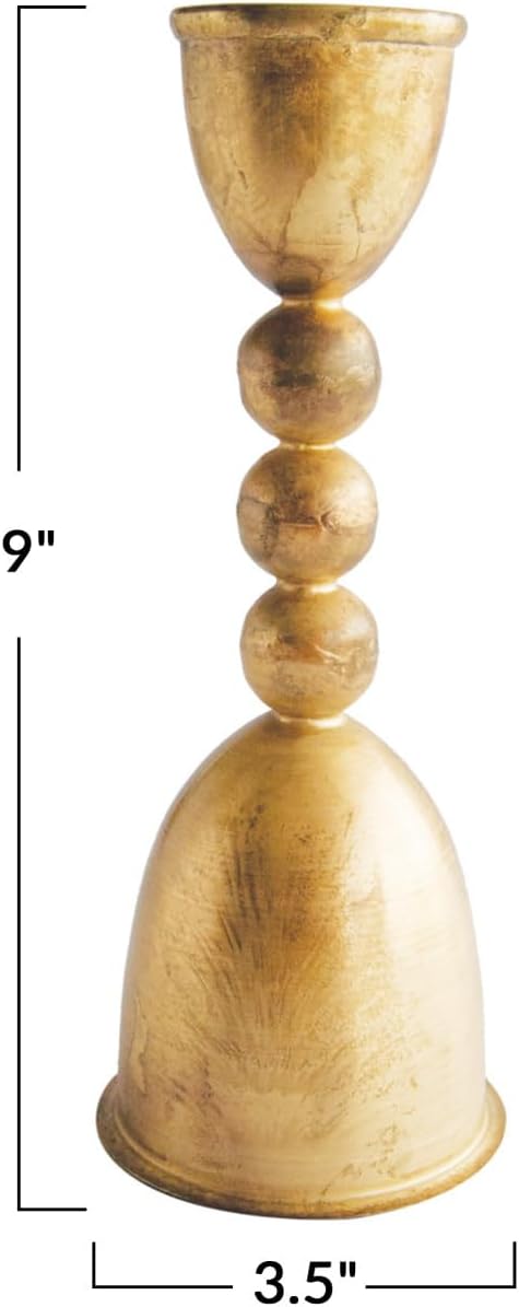 Creative Co-Op Round Distressed Metal Taper Candleholder, Brass Finish