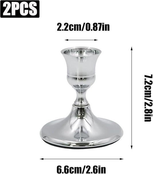 2 Pcs Silver Taper Candle Holders 2.8 Inch Vintage Short Skinny Metal Candlestick Holders for Table Centerpieces