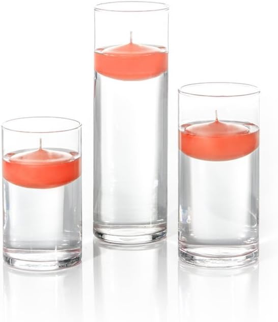 yummi Set of 18 Floating Candles and Cylinder Vases - Bright Orange