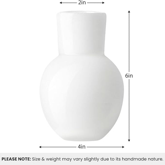 Torre & Tagus 6" Mouth Blown Art Glass Vase for Flowers - Opaque White Small Table Vase & Handmade Small White Accent for Modern Home Decor, Neutral Bud Vases as Decorative Shelf Decor or Wedding